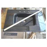 3 Hole Blk Glass Sink 5 x 31 x 22  "Appears Unused