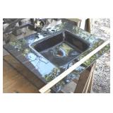 3 Hole Blk Glass Sink 5 x 31 x 22  "Appears Unused