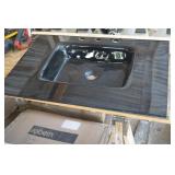 3 Hole Blk Glass Sink 5 x 31 x 22  "Appears Unused