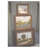 4 Framed Art Works - Windmill, Bluebonnets,