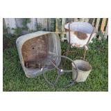 Rusty Sq Tub & Buckets, Steering Wheel & Pulley w/
