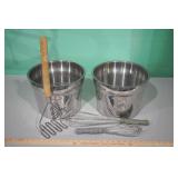 S.S. Mixing Pots, Whisks & Tater Masher