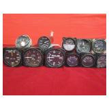 10 Aviation Gauges - Beechcraft, Swiss Made Clock,