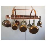 Oval Pot Rack w/ Hooks, Pots & Utensils 14 pc
