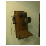 Antique Oak Hand Crank Telephone 21' x 8' x 7'