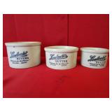 3 Lambrecht's Stoneware Butter Crocks