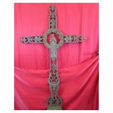 French Antique Cast Iron Cross - Features Madonna