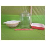 2 Pyrex & General Store Cookie Jar