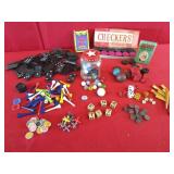 Jar of Marbles, Wood Checkers, Dice,