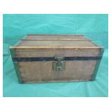 Sm Antique Wooden Flat Top Doll Trunk w/