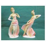 Art Deco Style Porcelain Figurines - Peach Glaze