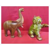 Mid Century Modern Drip Glaze Cat & Hand Carved