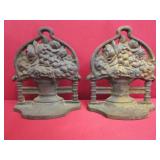 Cast Iron Flower Basket Bookends "Surface Rust"