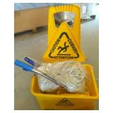 Commercial Mop Bucket, Mop Head & Caution Sign