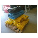 5 Orange Concrete Tarps and 2 Tarps Blk & Blue