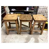 3 Pier One Wood Stools (1 needs repair)