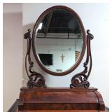 Antique Burl Mahogany Cylinder Roll Dressing mirrr