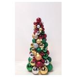 pre lit table top Christmas tree of ornaments