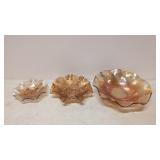 (3) Marigold Carnival Glass Bowls