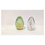 Two Egg Shape hand blown glass paperweights