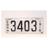 Porcelain 1916 Connecticut license plate