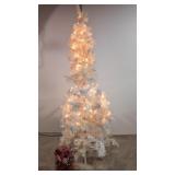 Pre lit 78" tall white Christmas Tree & Red orname
