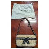 Brighton Ellery Black leather & woven sstraw purse