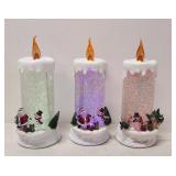 3 Acrylic Illuminated swirling glitter candles
