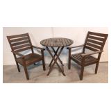 Teak 30" folding table & 2 arm chairs
