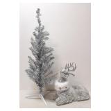Silver Tinsel Tree & Silver Deer