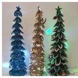 3 Pre Lit  Mesh , Metal & Glitter Christmas Trees