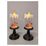 Two Acrylic Illuminating Glitter Red Bird Candles
