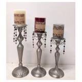 Set of 3 Aluminum Candle Stands w/ candles