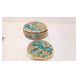 Alabaster Trinketbox & embroidered silk bag