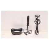 Antique Crimper, Potato masher, & egg beater