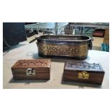 2 Small Carved Wood Boxes and...