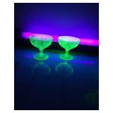 Pair of Vtg Uranium Glass Dessert Cups