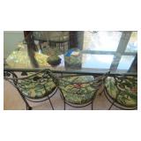 Glass top iron table w / 6
