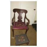 Ebroidered chair and foot stool