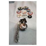 Vintage Election Buttons and pocket watch