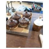 Vtg Stoneware  Soup Bowls w/Lids (4)