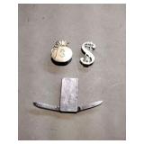 Lot of 3 Silvertone and Goldtone Money Clips