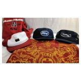 Hats, sweatshirts, and throw