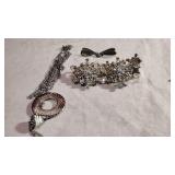 Silver bells necklace,  dragon fly pin