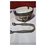 Silver plate ice bucket and tongs,