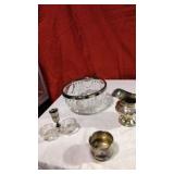 Silver plated creamer, cup an candle holder