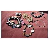 Five bracelets, pair of earrings