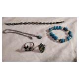 Sterling silver turqouise bracelet, turqouise ring