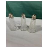3 Crystal/Sterling Salt and Pepper Shakers