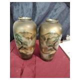 Pair of Japanese Bronze Mixed Metal Vases